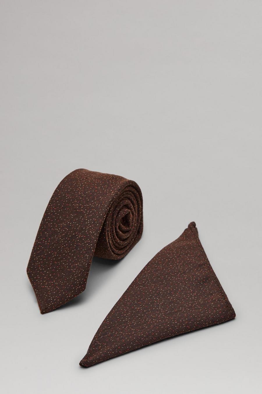 Brown Mini Spot Tie And Pocket Square Set