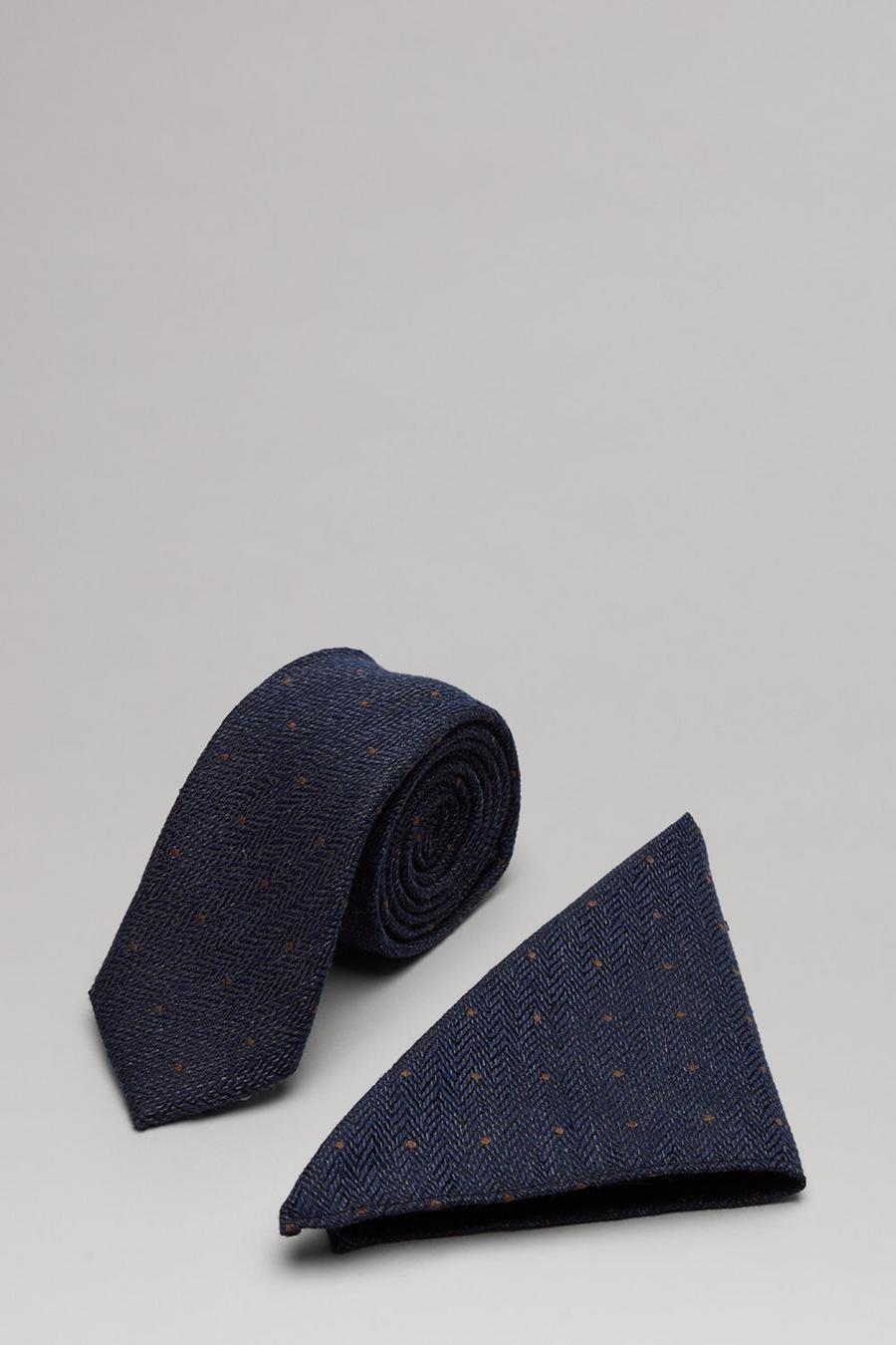 Blue Tonal Spot Tie And Pocket Square Set