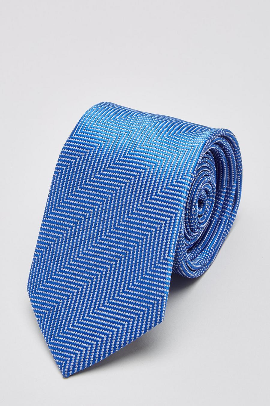 Blue Herringbone Jacquard Wide Tie