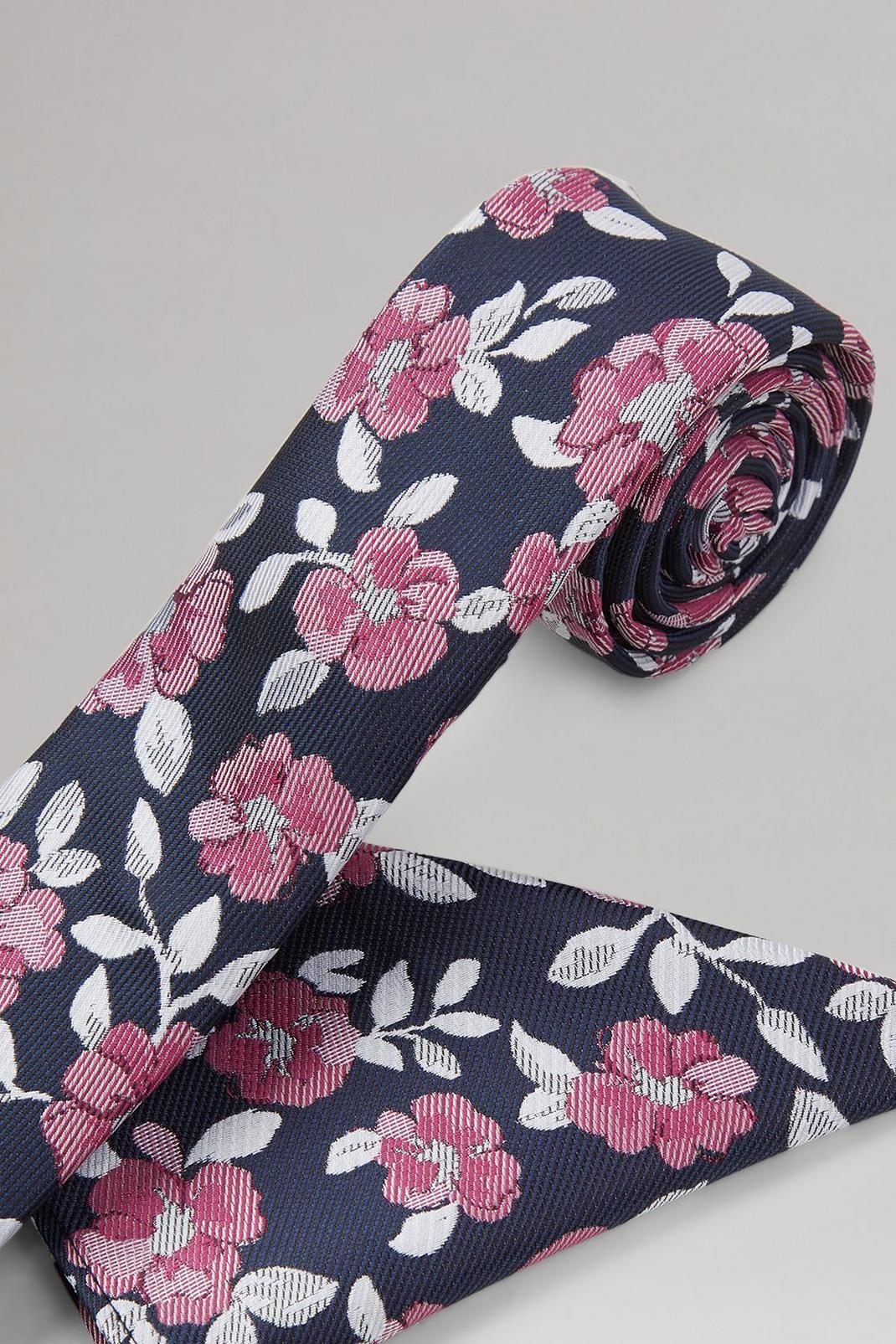 148 Navy And Pink Rose Tie And Pocket Square Set image number 2