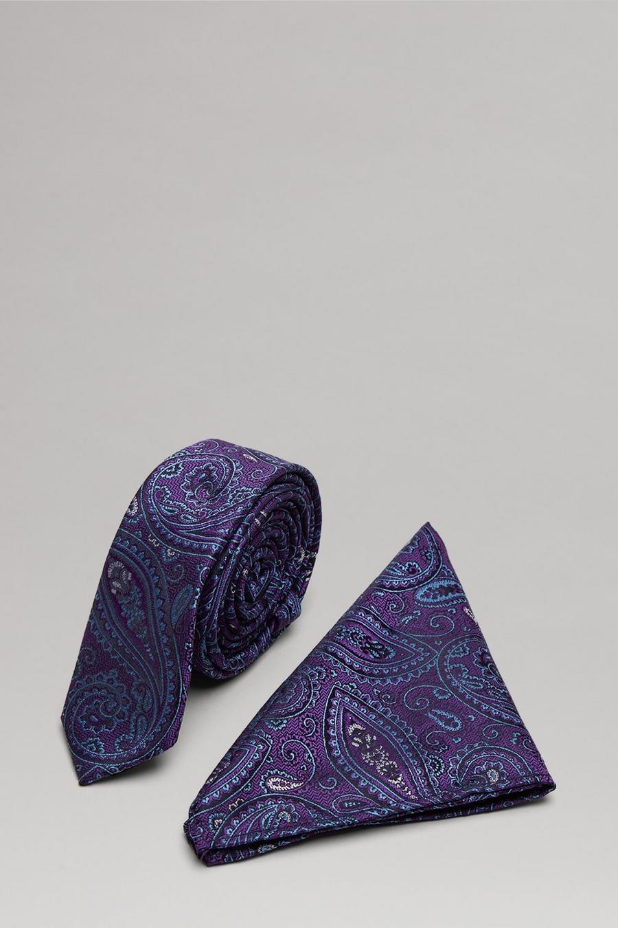 Purple And Blue Paisley Skinny Tie Set