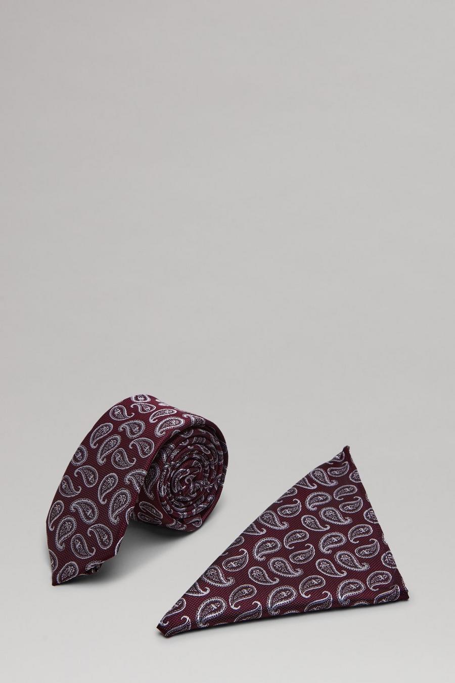 Burgundy Mini Paisley Tie Set