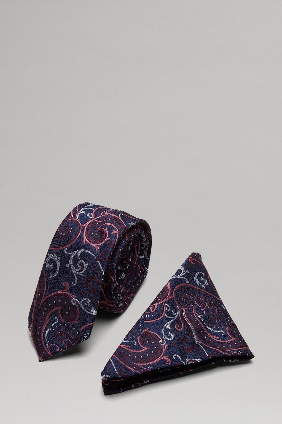 Navy And Pink Paisley Tie Set