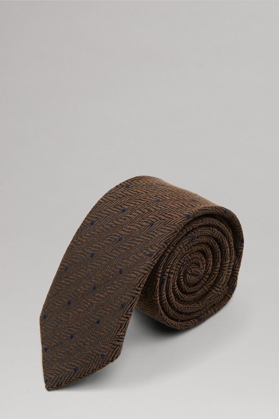 Brown Herringbone Spot Wool Tie