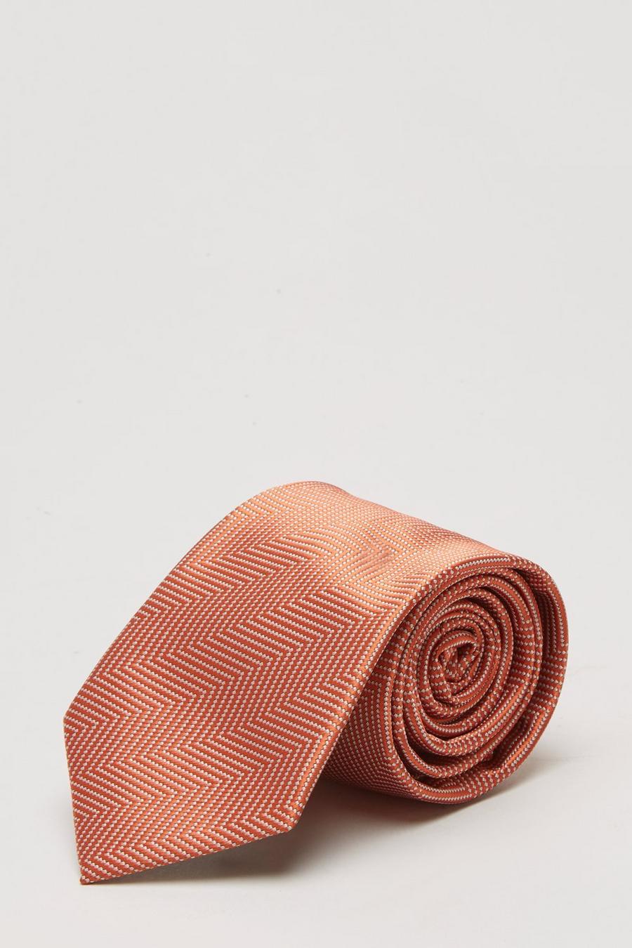 Orange Herringbone Jacquard Wide Tie