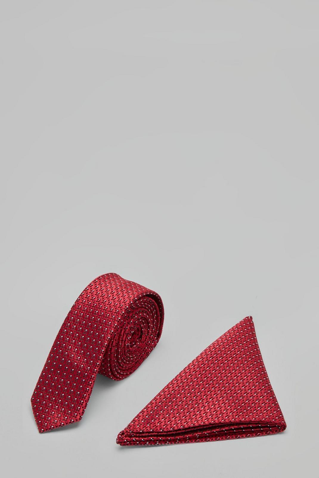157 Red Mini Spot Skinny Tie And Pocket Square Set image number 1