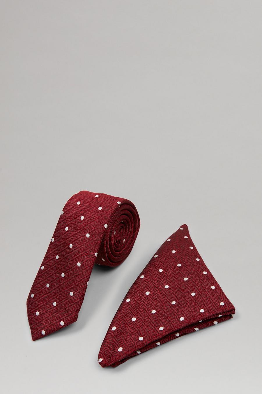 Red Spot Tie And Pocket Square Set