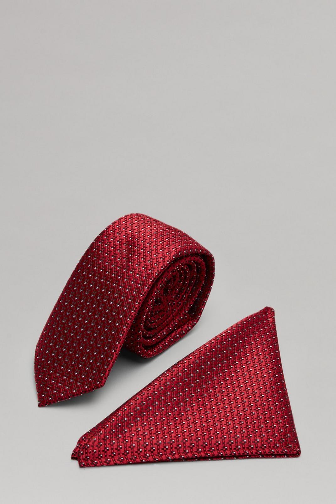 Red Mini Spot Tie And Pocket Square Set image number 1