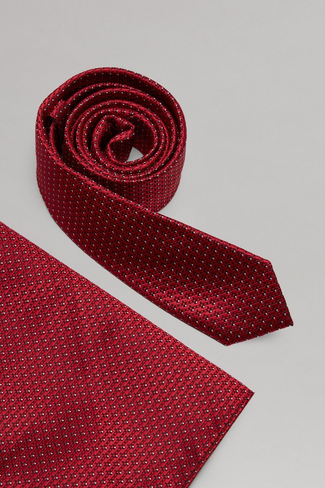 157 Red Mini Spot Tie And Pocket Square Set image number 2