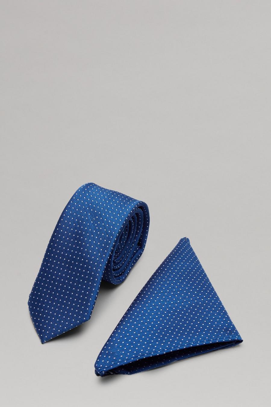 Bright Blue Mini Spot Tie And Pocket Square Set