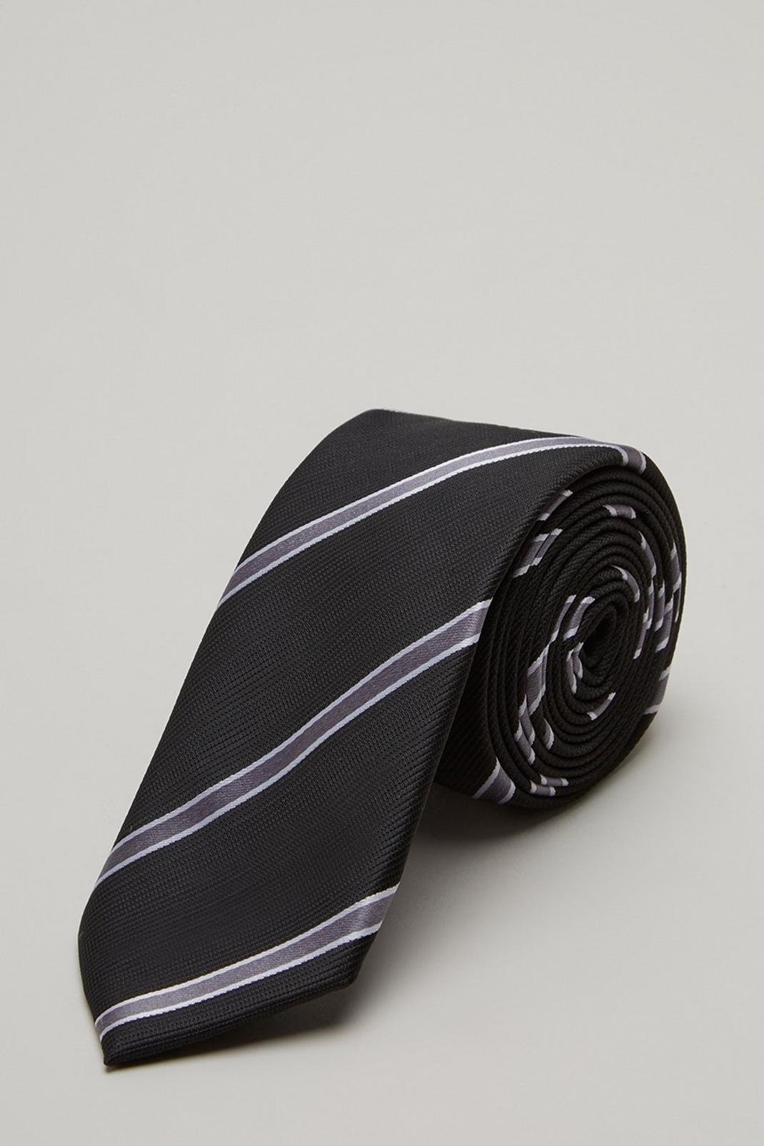 105 Black And Silver Grain Stripe Tie image number 1