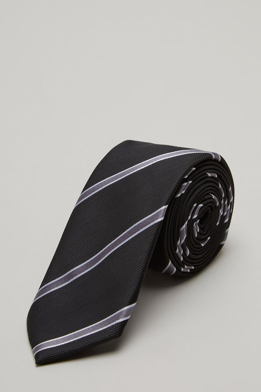 Black And Silver Grain Stripe Tie