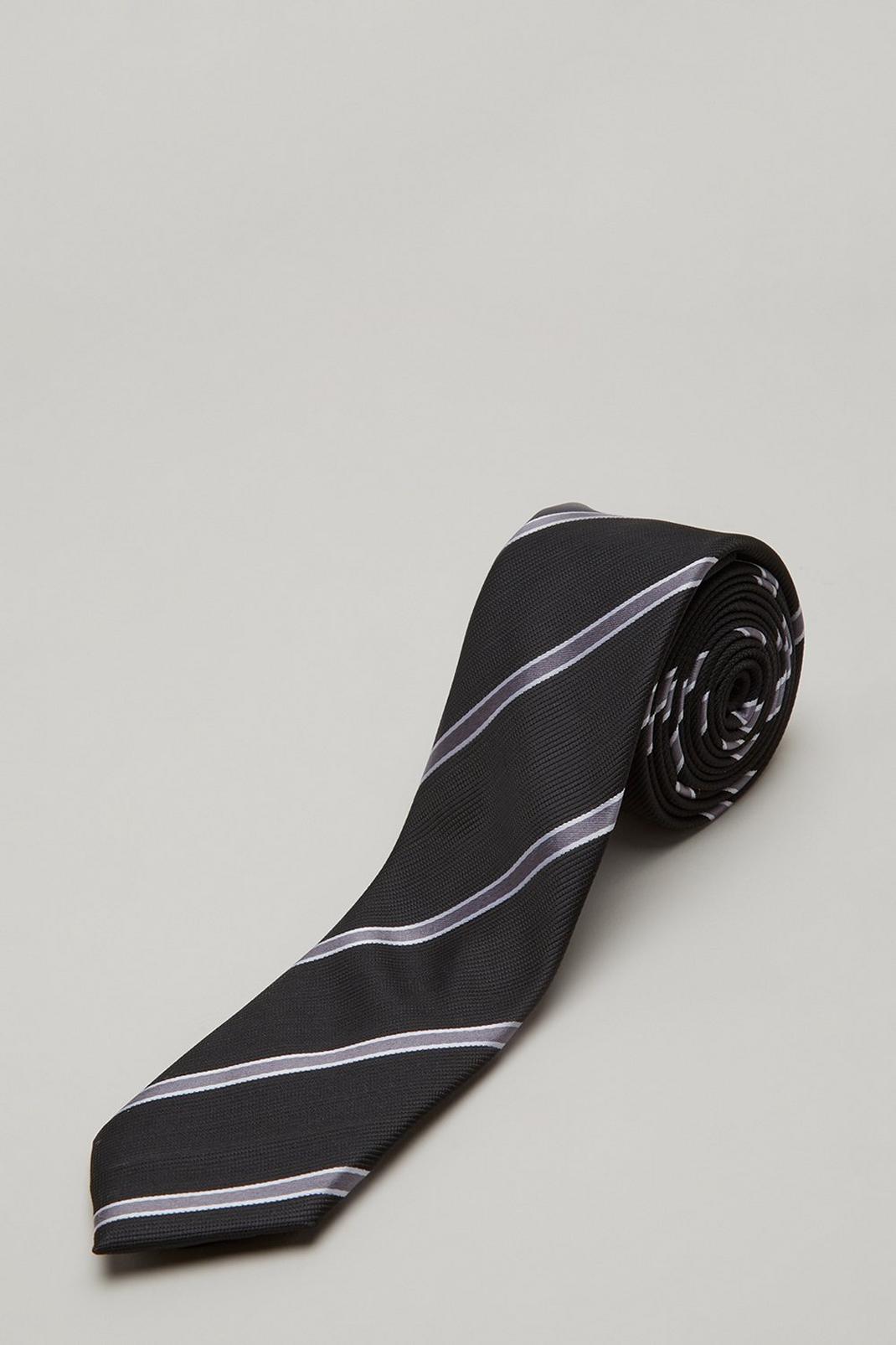 105 Black And Silver Grain Stripe Tie image number 2