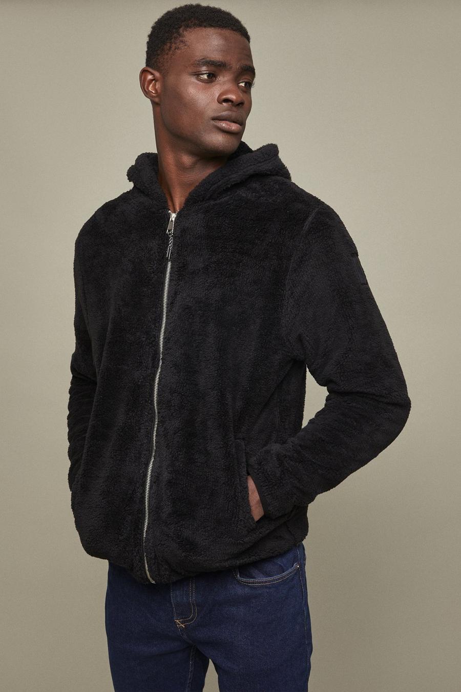 Relaxed Fit Zip Through Borg Hoodie