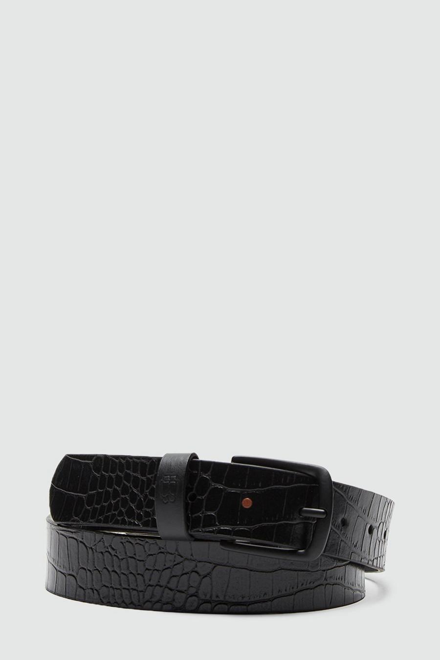 Black Skinny Croc Belt