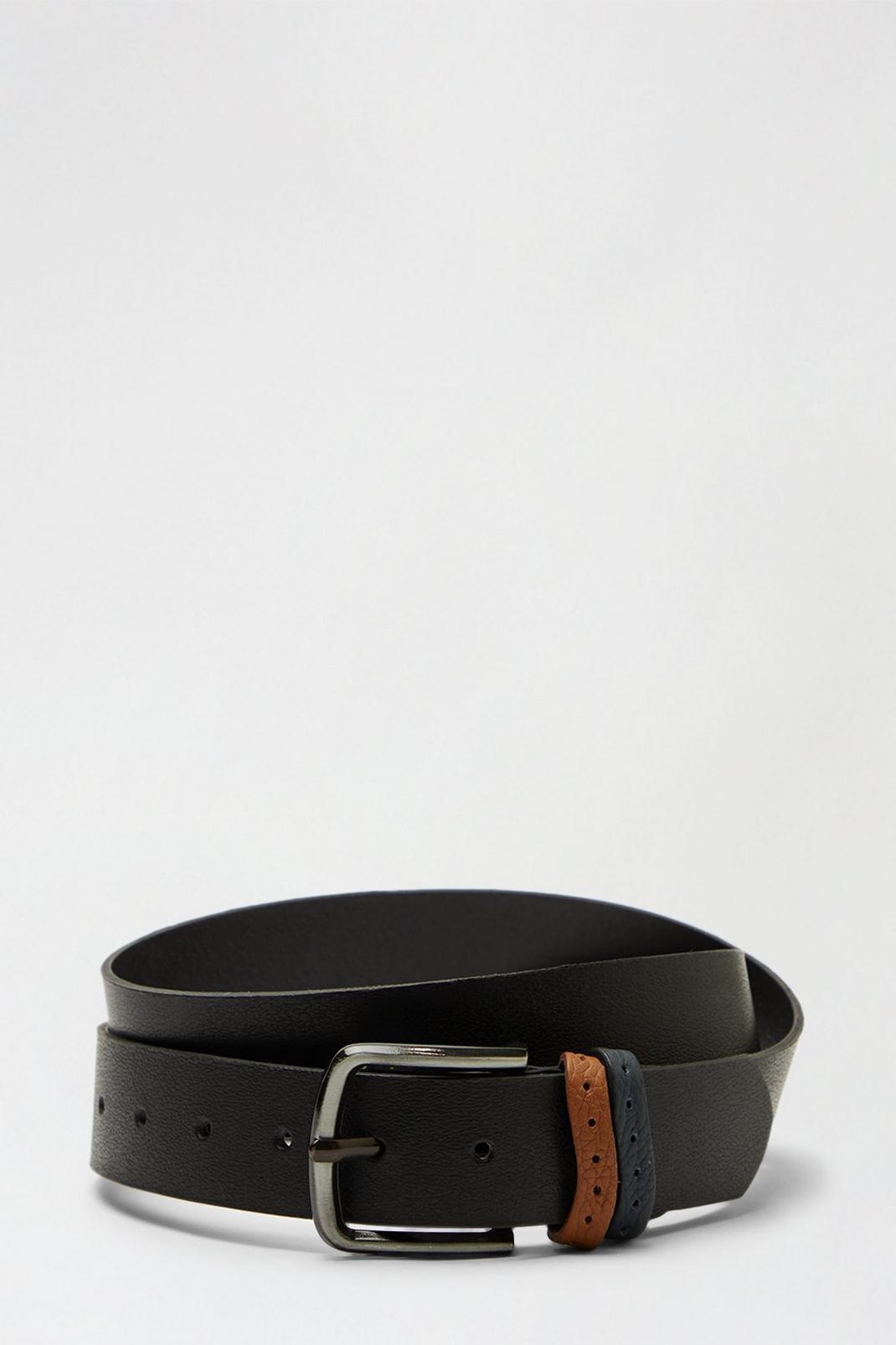 Leather Black Double Contrast Keeper Belt image number 1