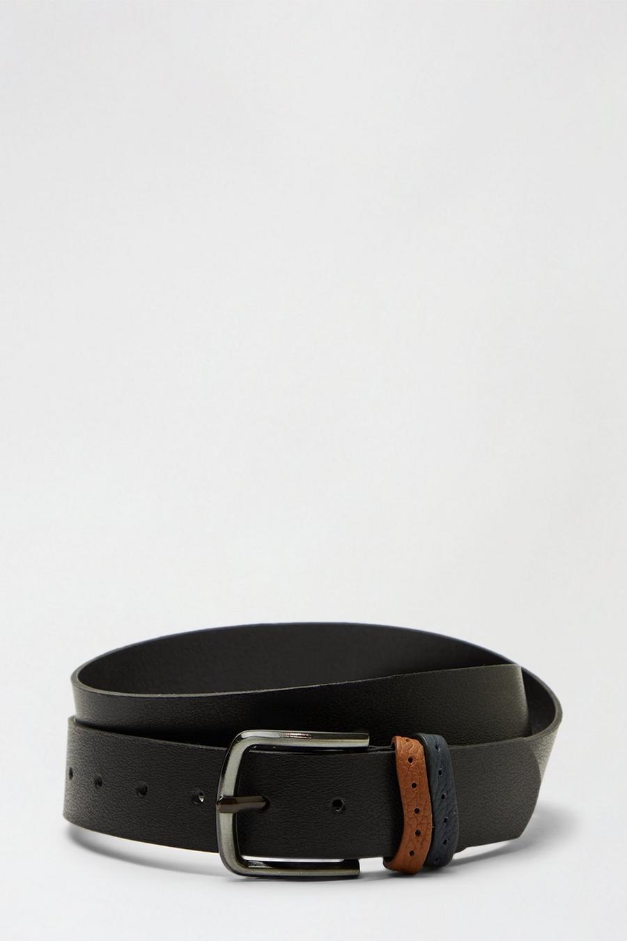 Leather Black Double Contrast Keeper Belt