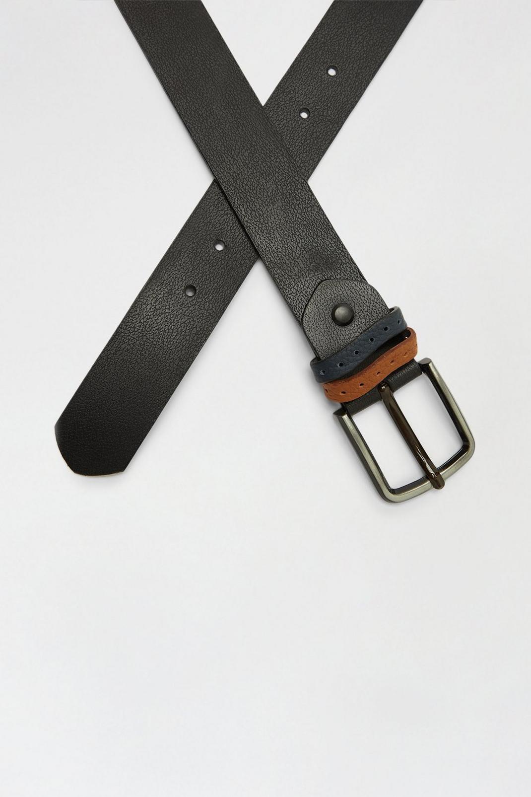 105 Leather Black Double Contrast Keeper Belt image number 2