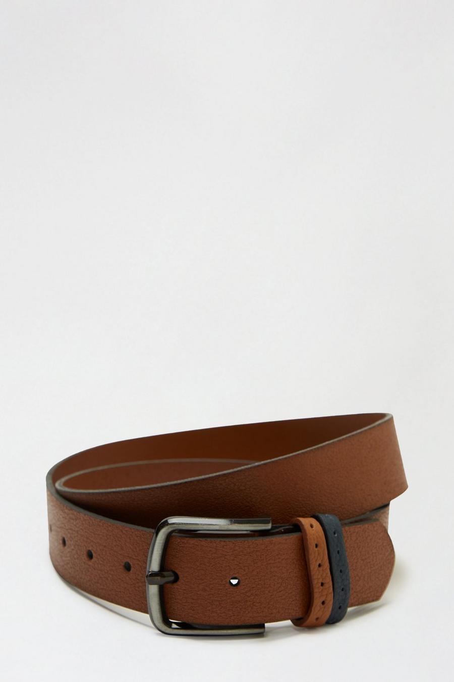 Leather Tan Double Contrast Keeper Belt