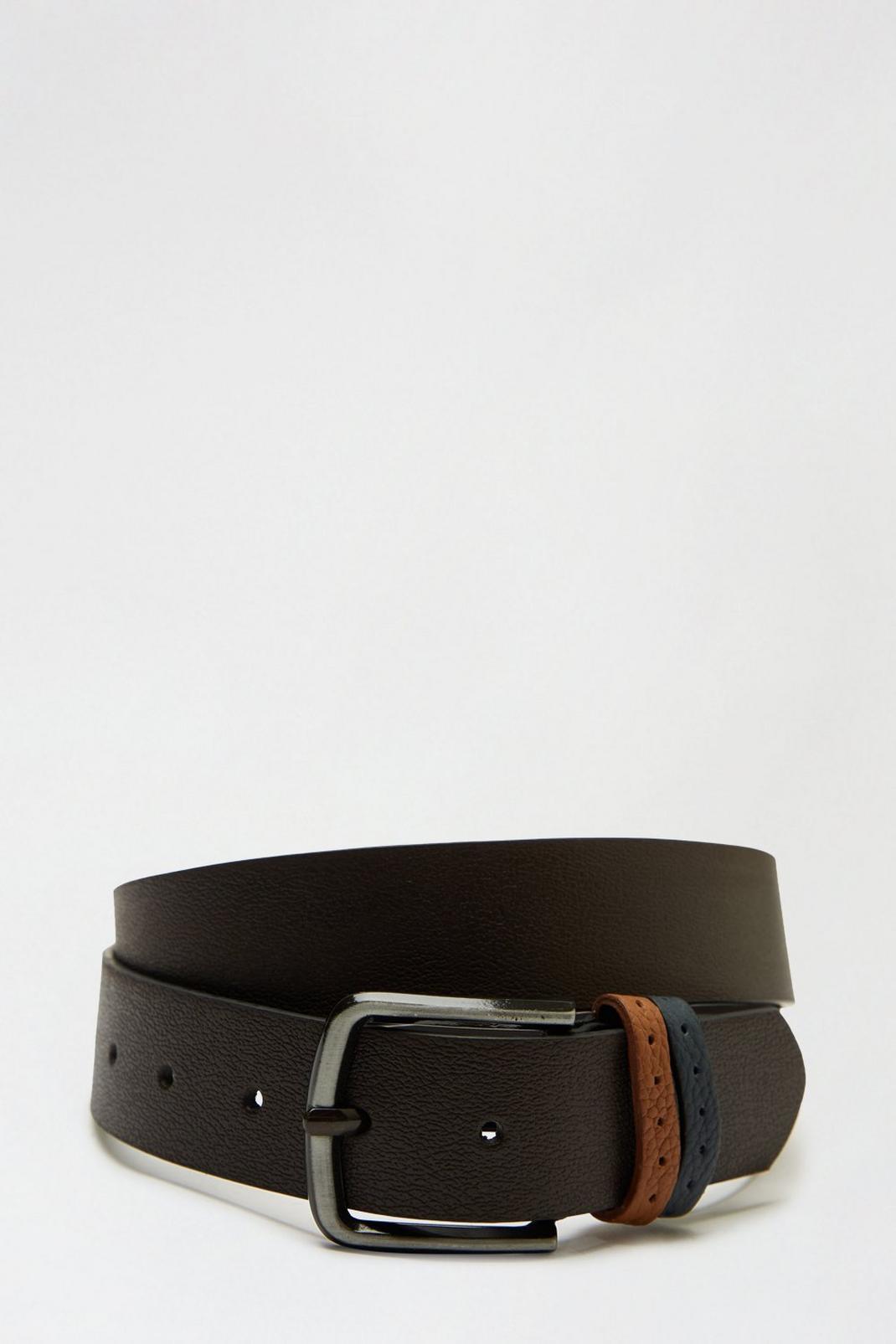 109 Leather Brown Double Contrast Keeper Belt image number 1