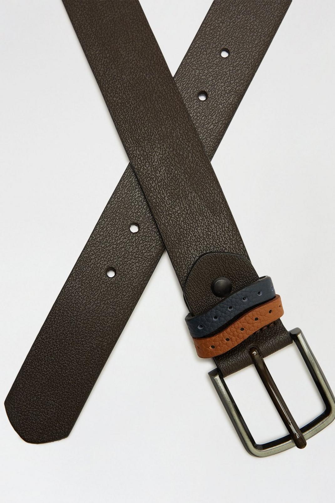 109 Leather Brown Double Contrast Keeper Belt image number 2
