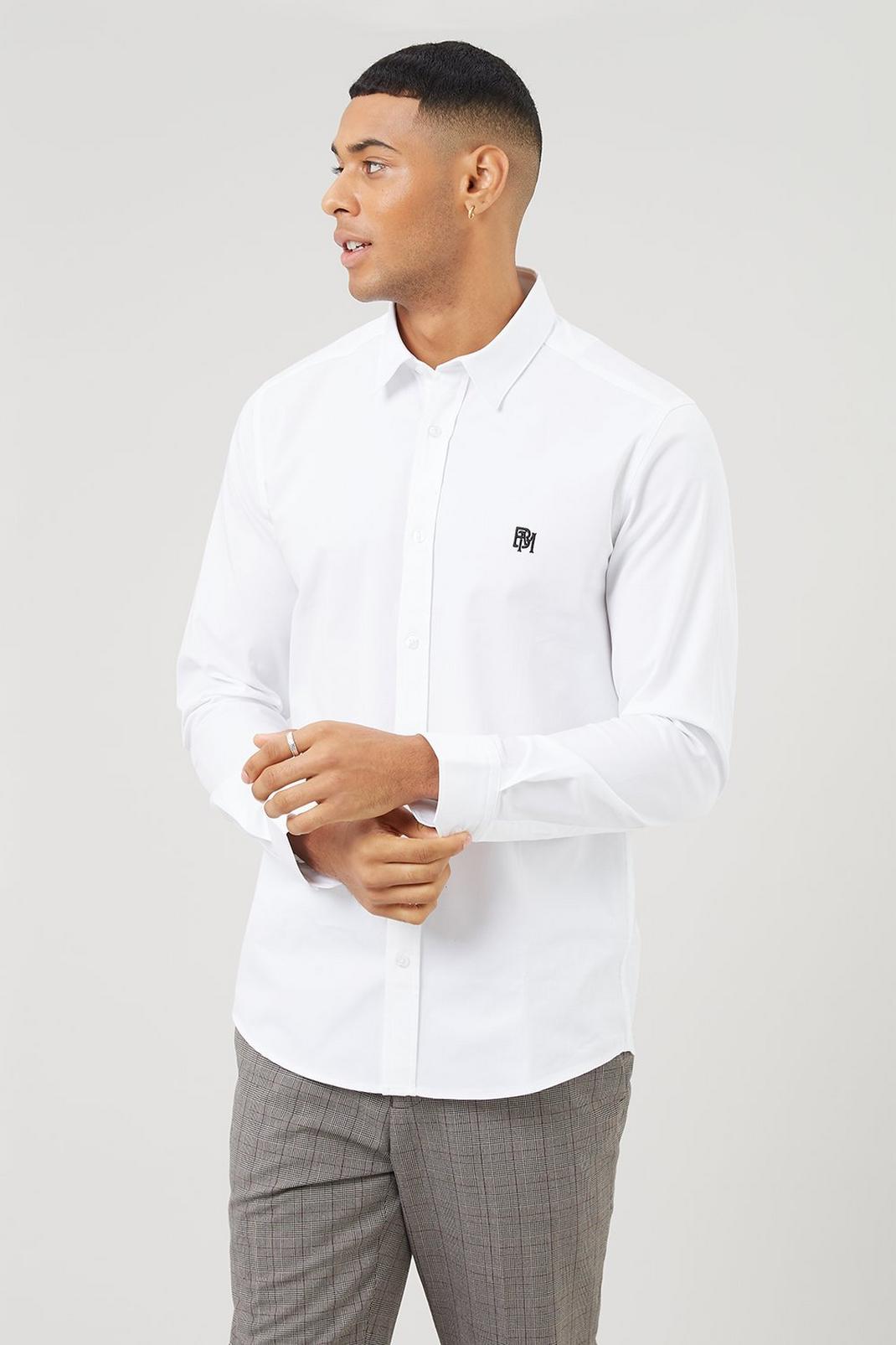 White Long Sleeve Embroidered Twill Shirt image number 1
