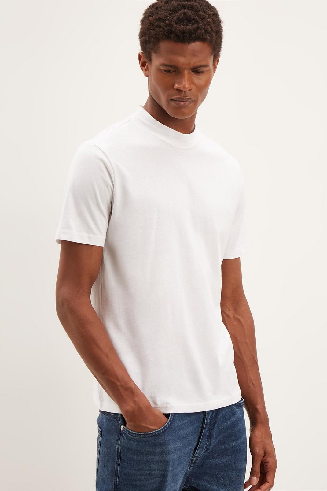White Short Sleeve Turtle Neck T-shirt image number 1
