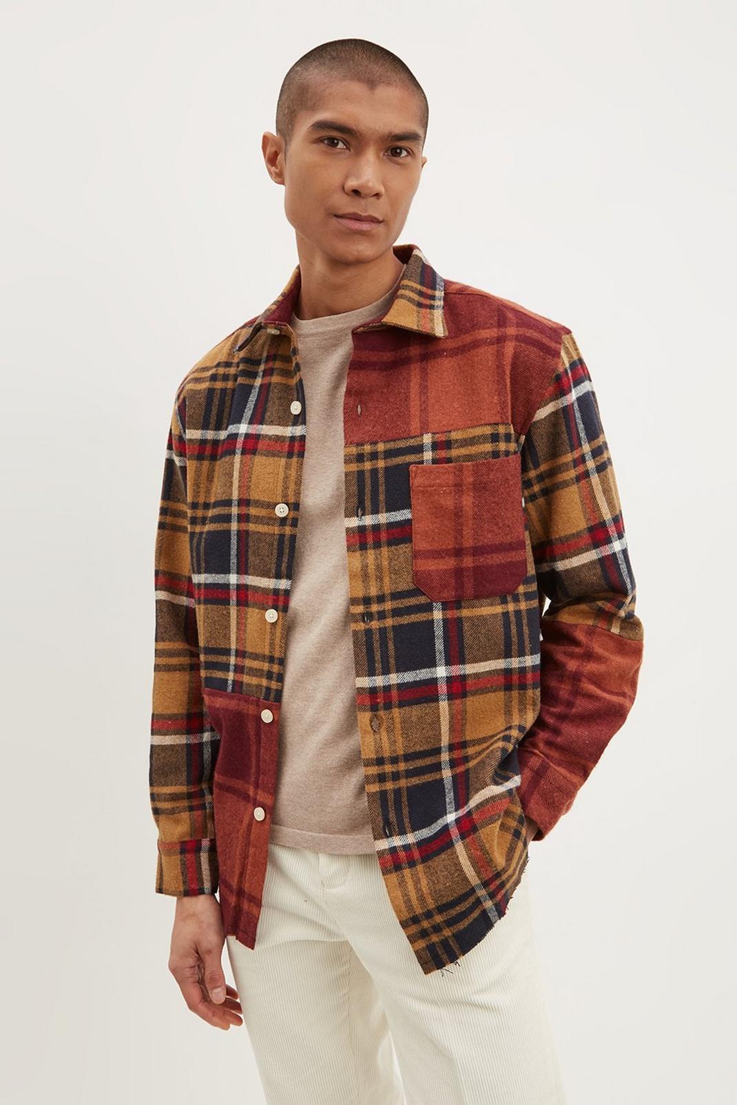 Stone Mix And Match Check Overshirt image number 1