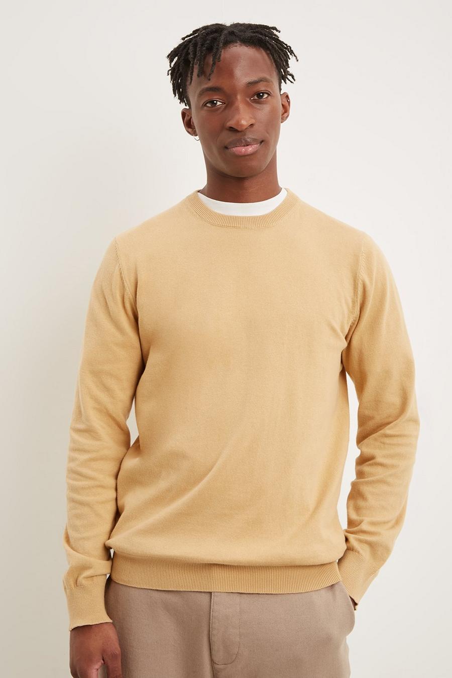 Camel Knitted Crew Neck Jumper
