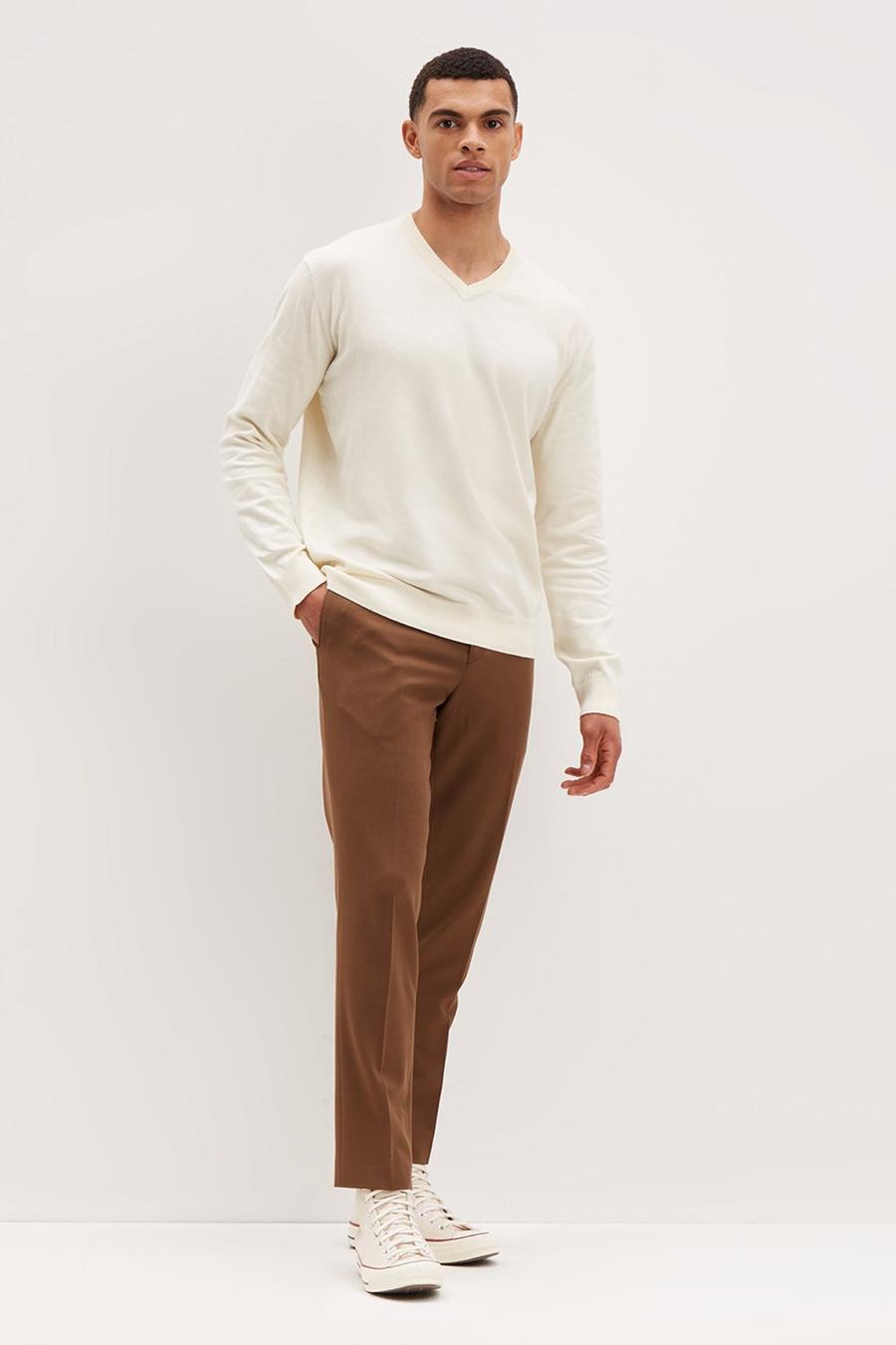 Relaxed Fit Knitted V-Neck Ecru