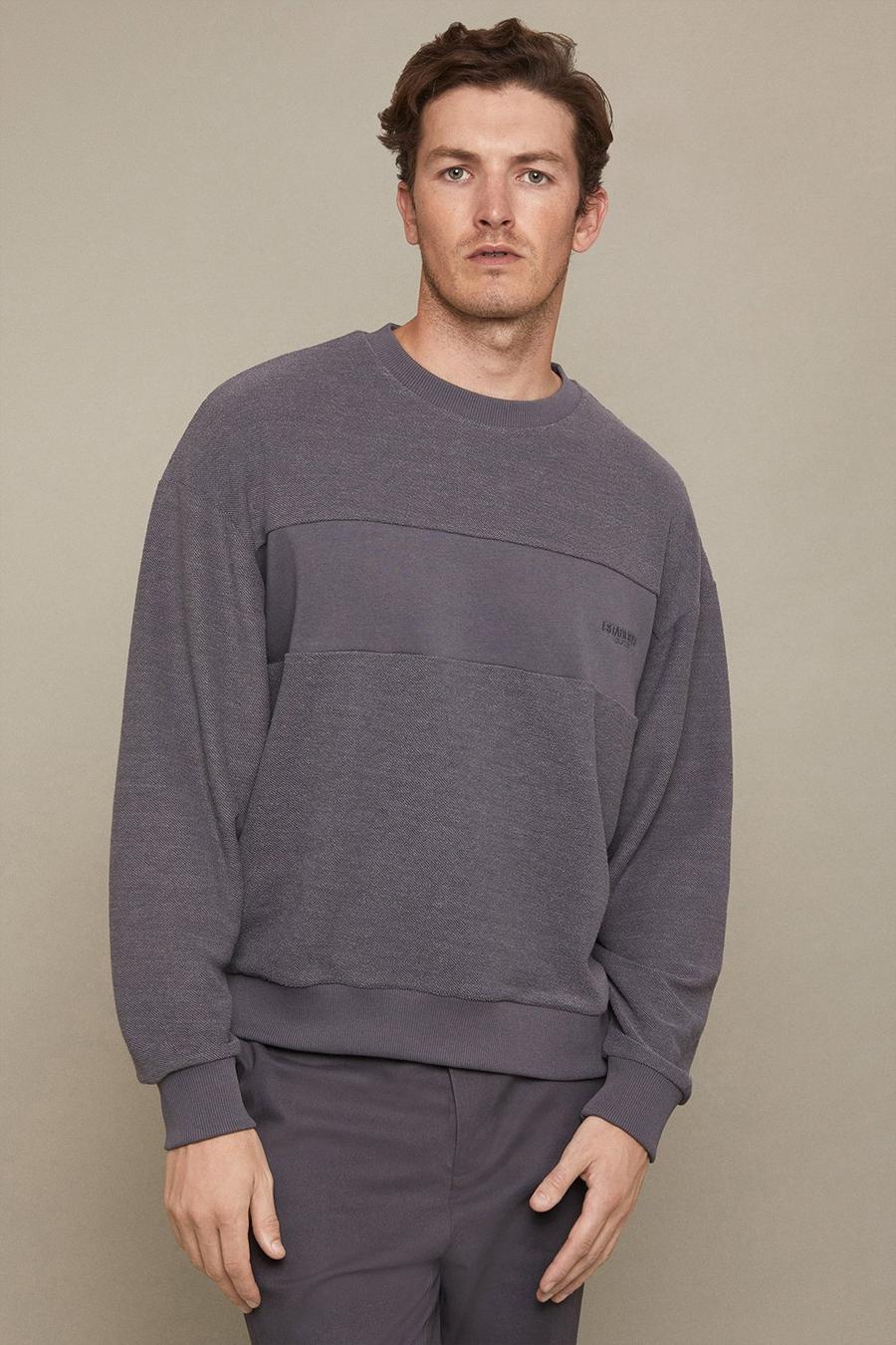 Relaxed Fit Reversed Jersey Chest Panel Sweat
