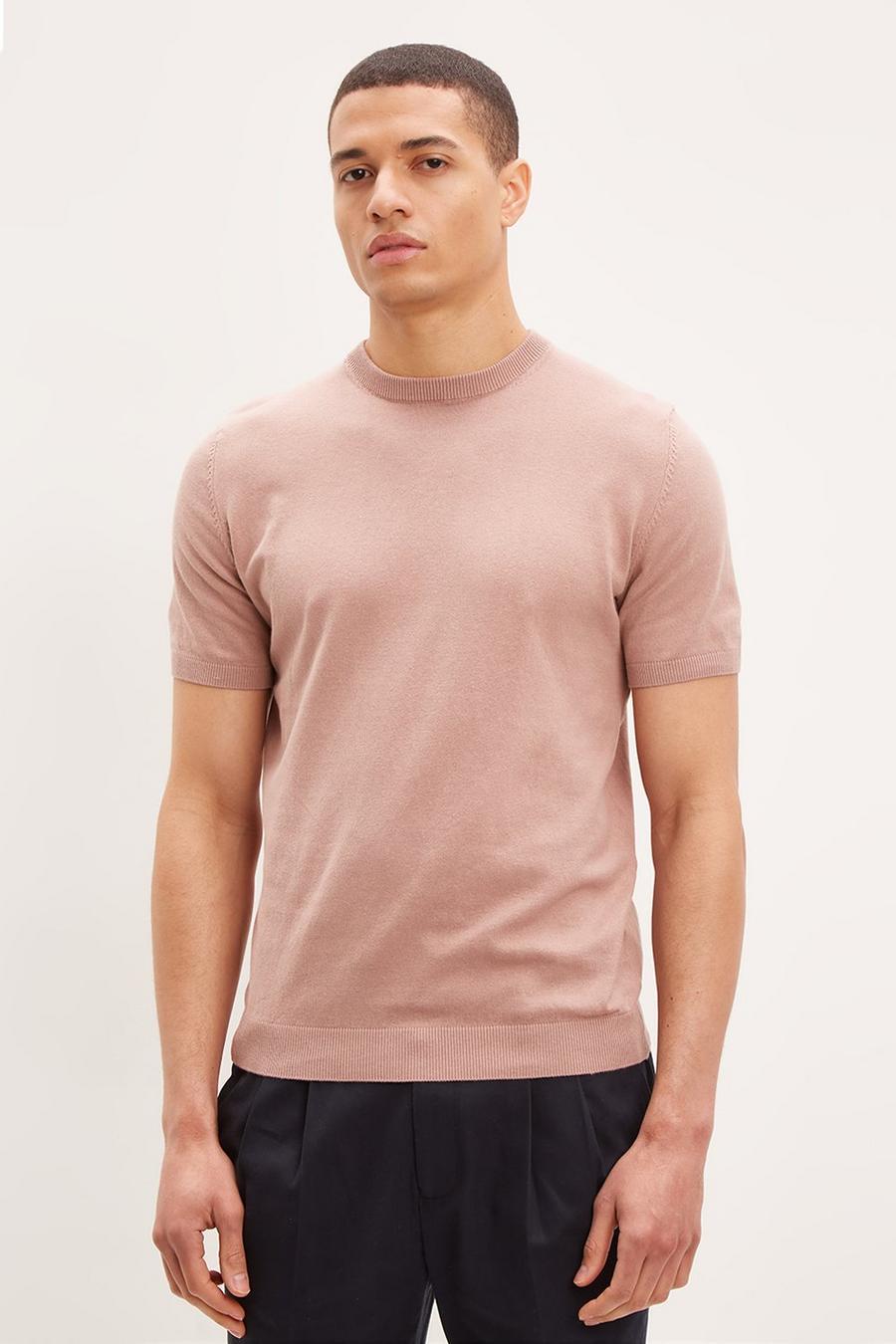 Short Sleeve Knitted Tee Pink