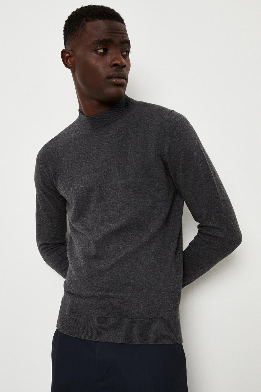 Knitted Turtle Neck Charcoal Jumper