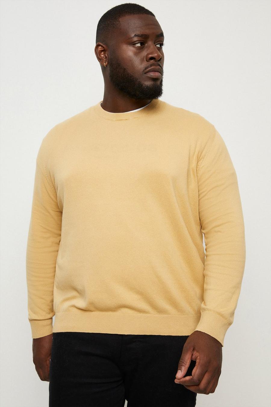 Plus And Tall Camel Knit Crew Neck Jumper