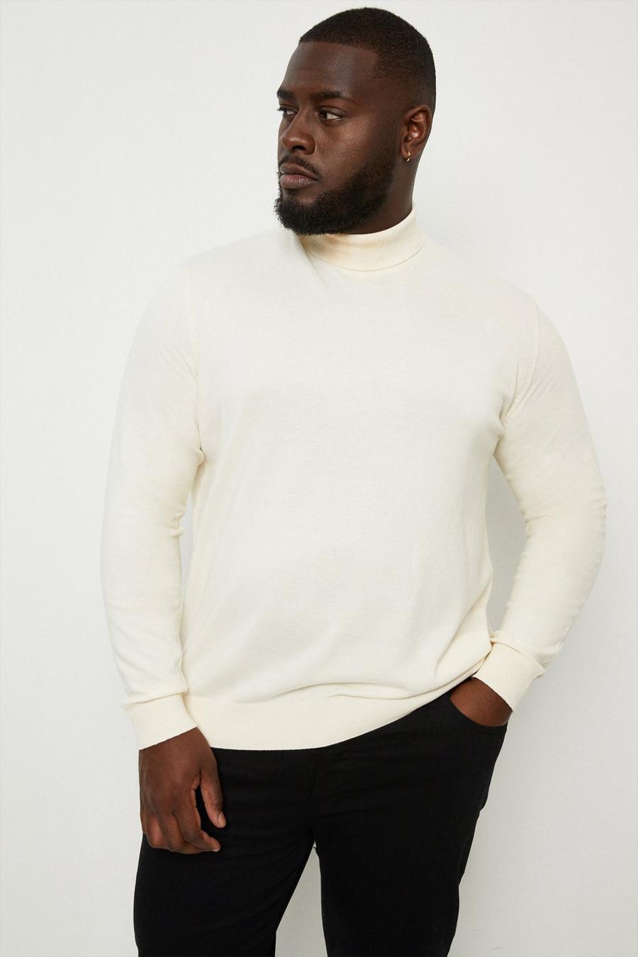 Plus And Tall Ecru Knitted Roll Neck