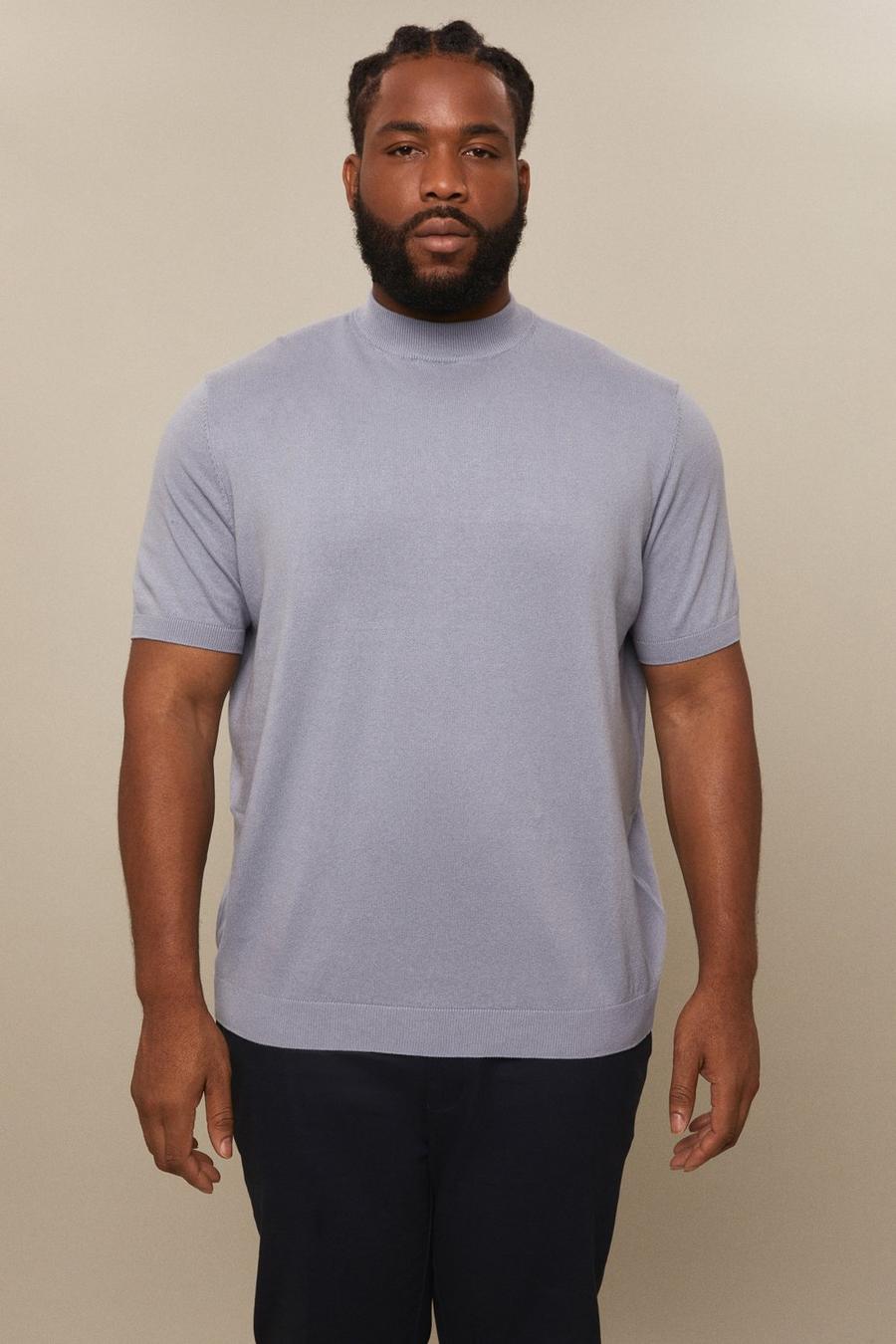 Plus Blue Knitted Turtle Neck T-shirt