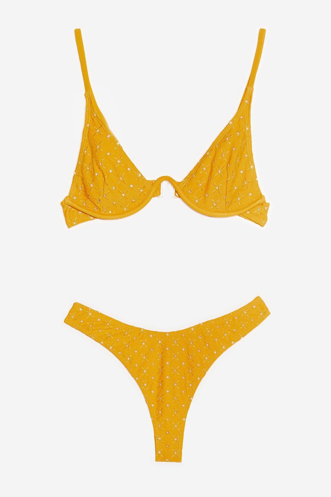Bikini haut bustier à armature & string taille haute en broderie anglaise, Mustard image number 1