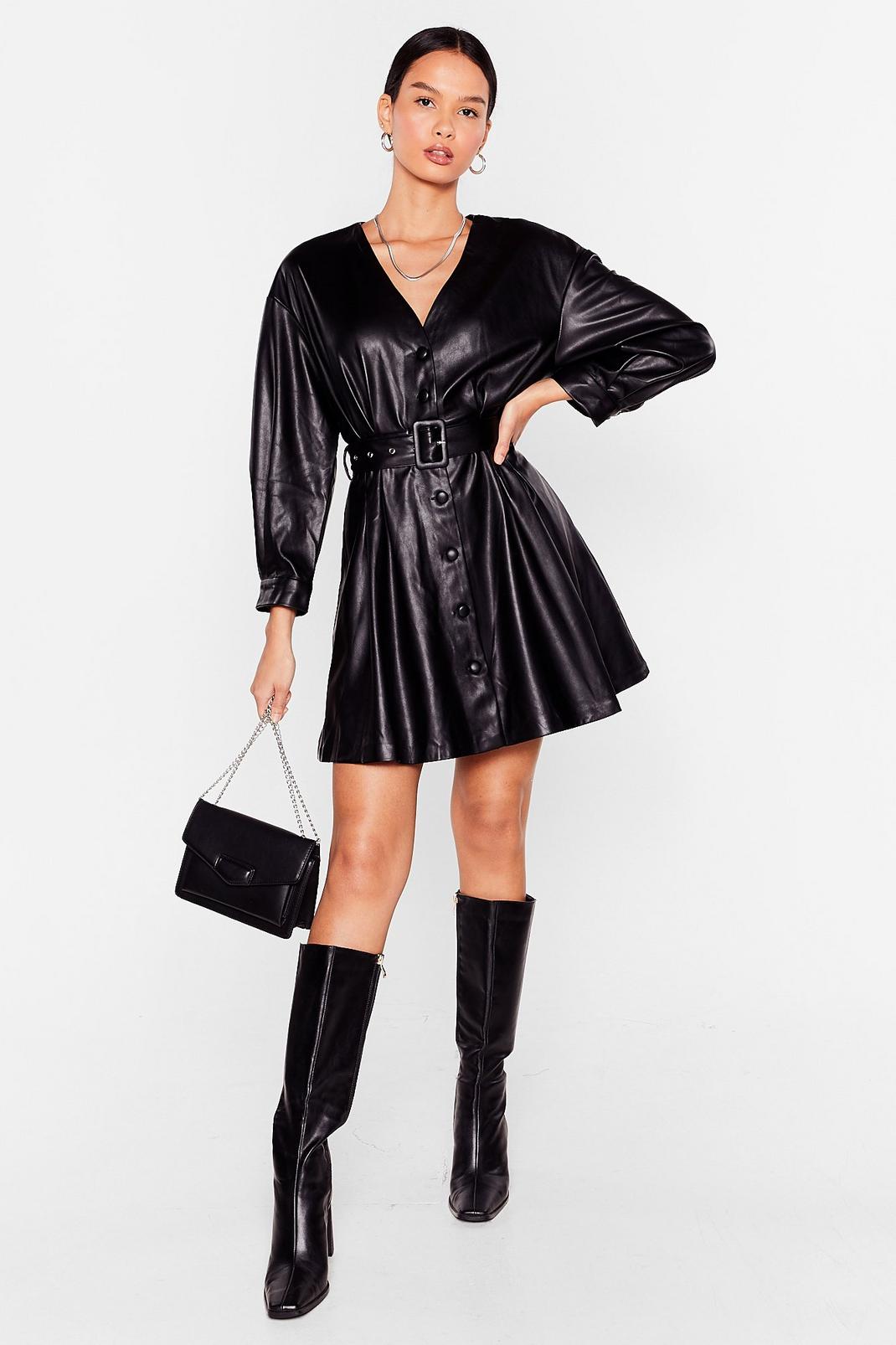 Faux Leather Without You Belted Mini Dress image number 1