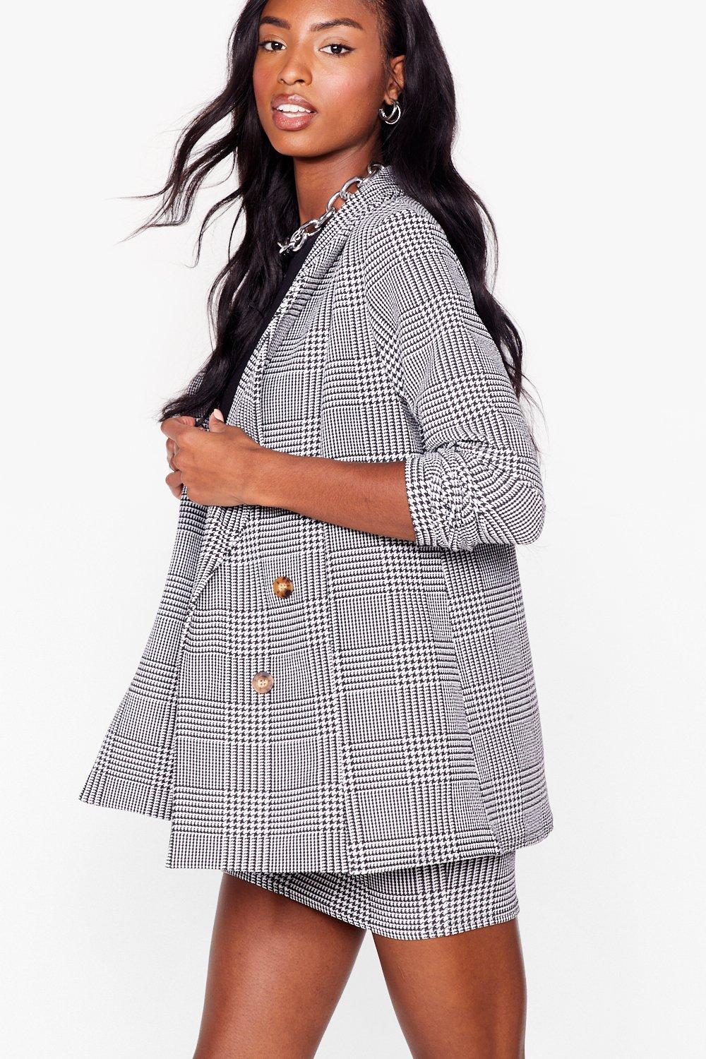 Houndstooth Jersey Longline Blazer Nasty Gal