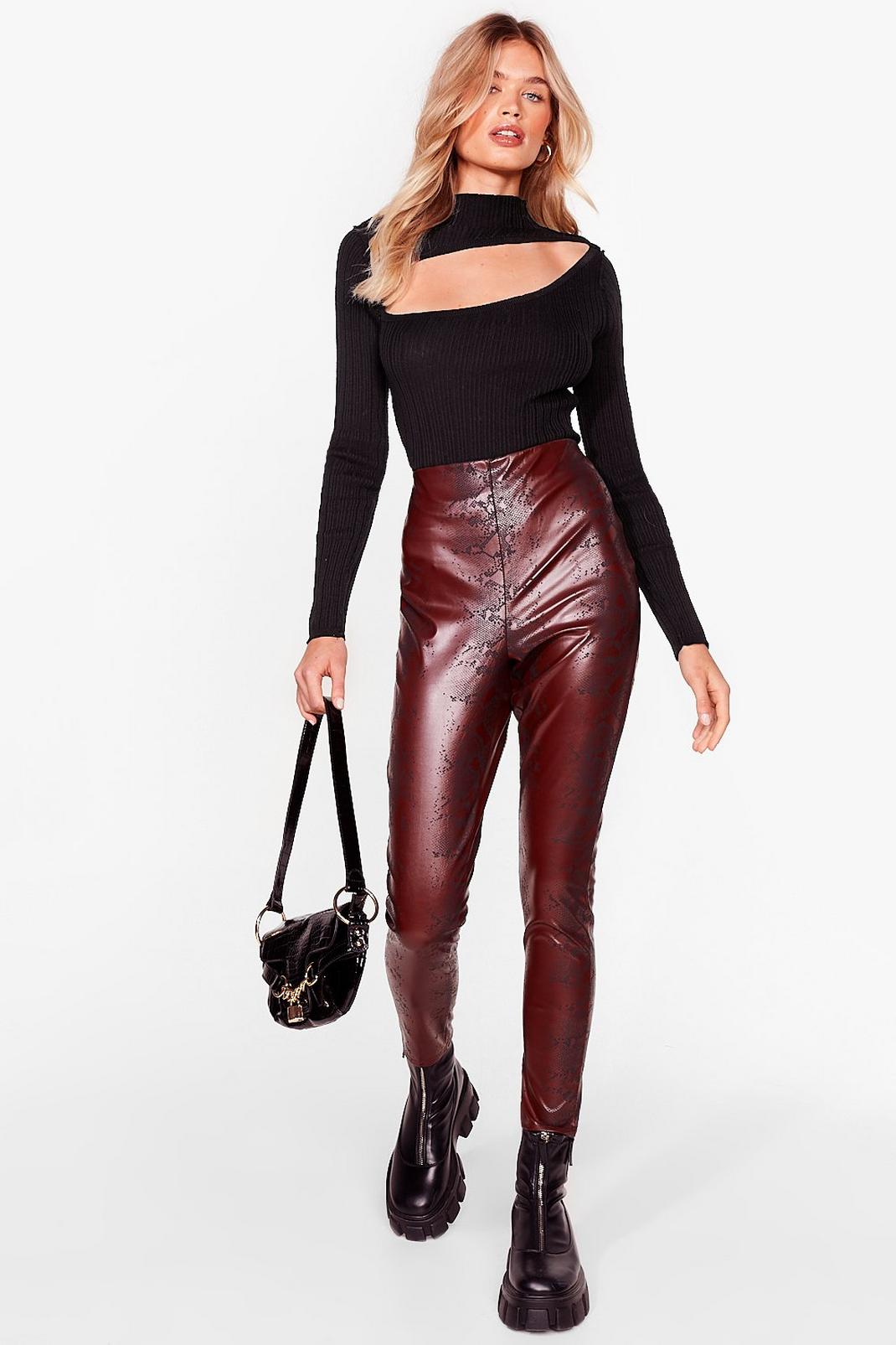 Snake 'Em Stop and Stare Faux Leather Leggings image number 1