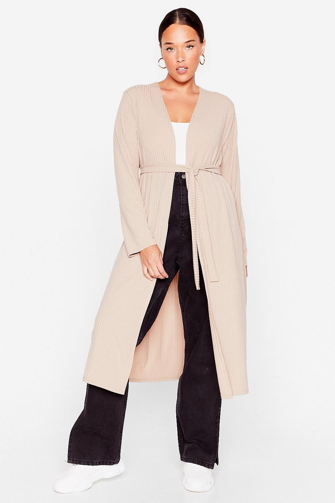Stone Longline to the Top Belted Plus Cardigan image number 1