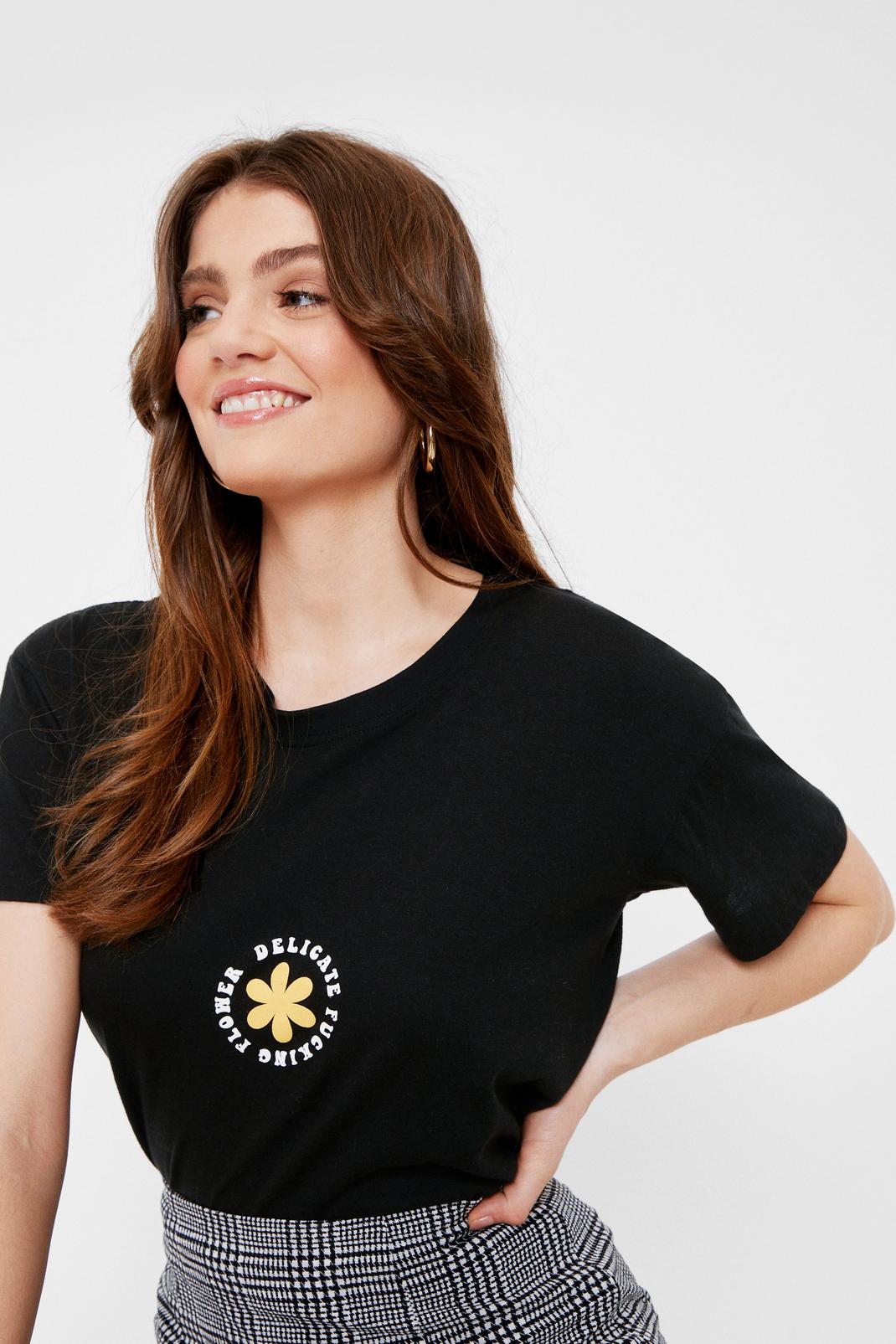 Black Delicate Fucking Flower Graphic T-Shirt image number 1