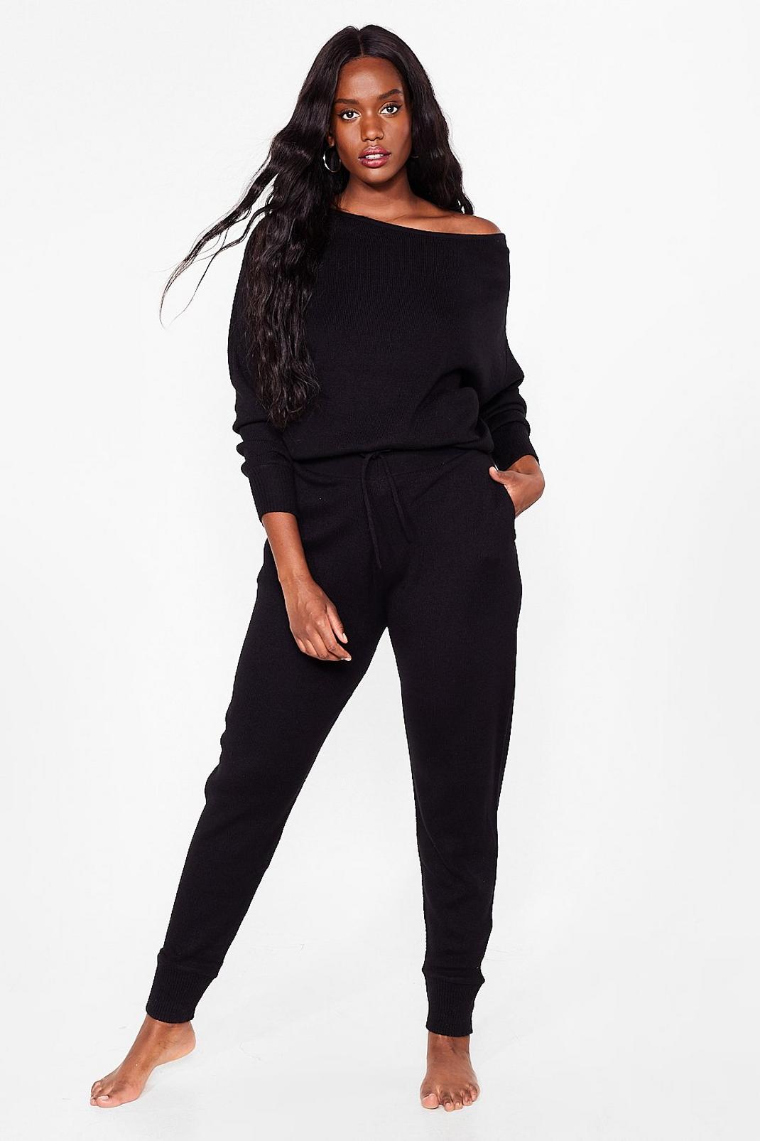 Black Plus Size Knit Sweater and Sweatpants Set image number 1
