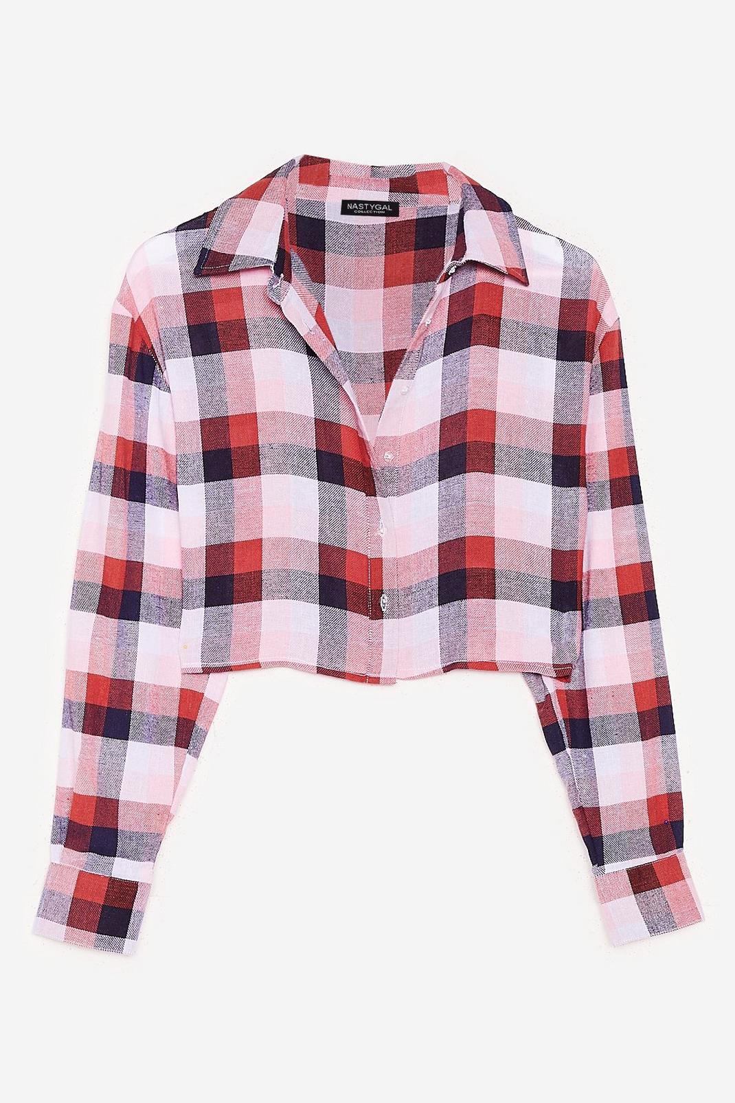 Pink Oversize Cropped Check Shirt image number 1