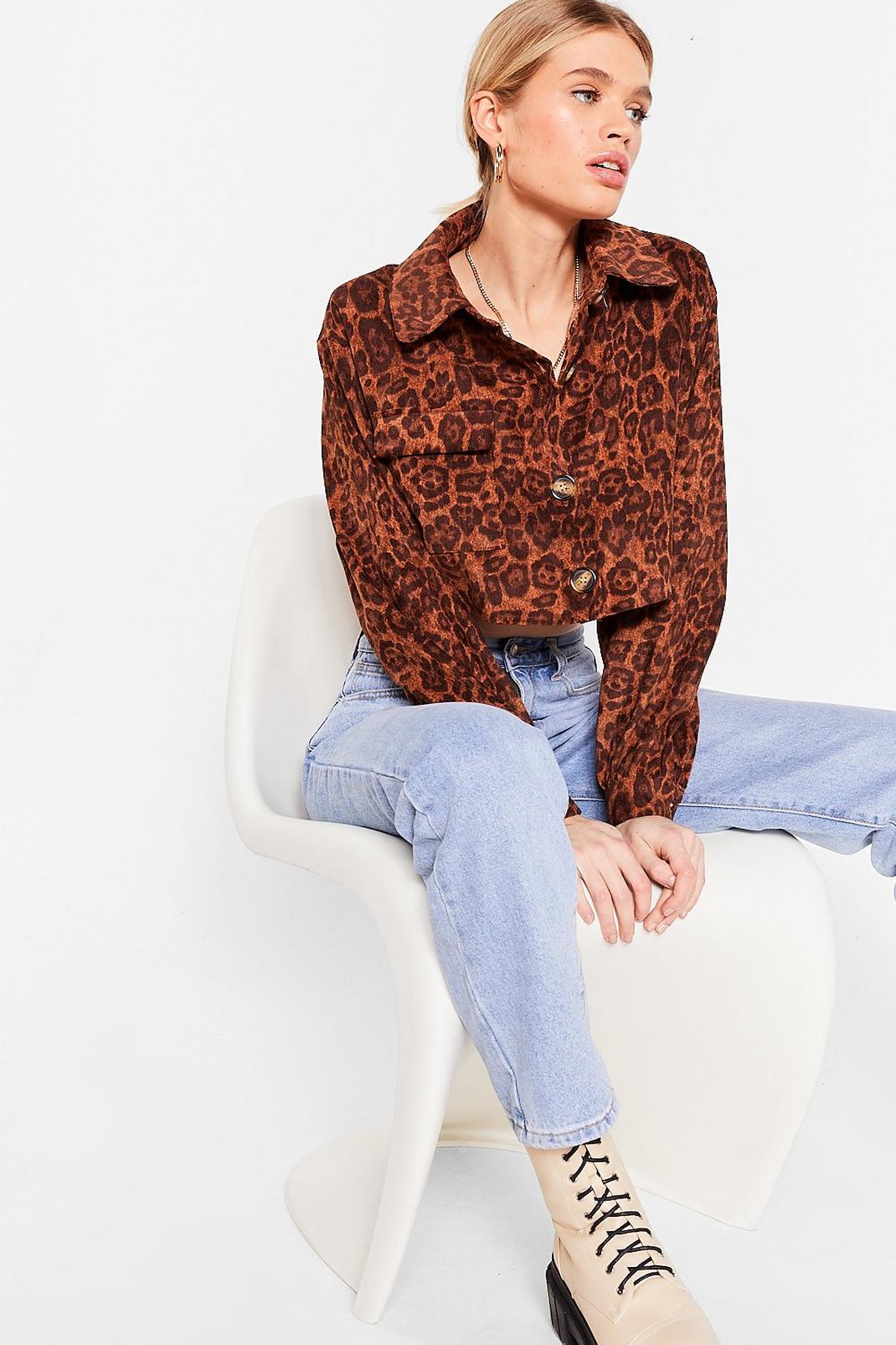 Brown Spot Me if You Can Leopard Cropped Shirt image number 1