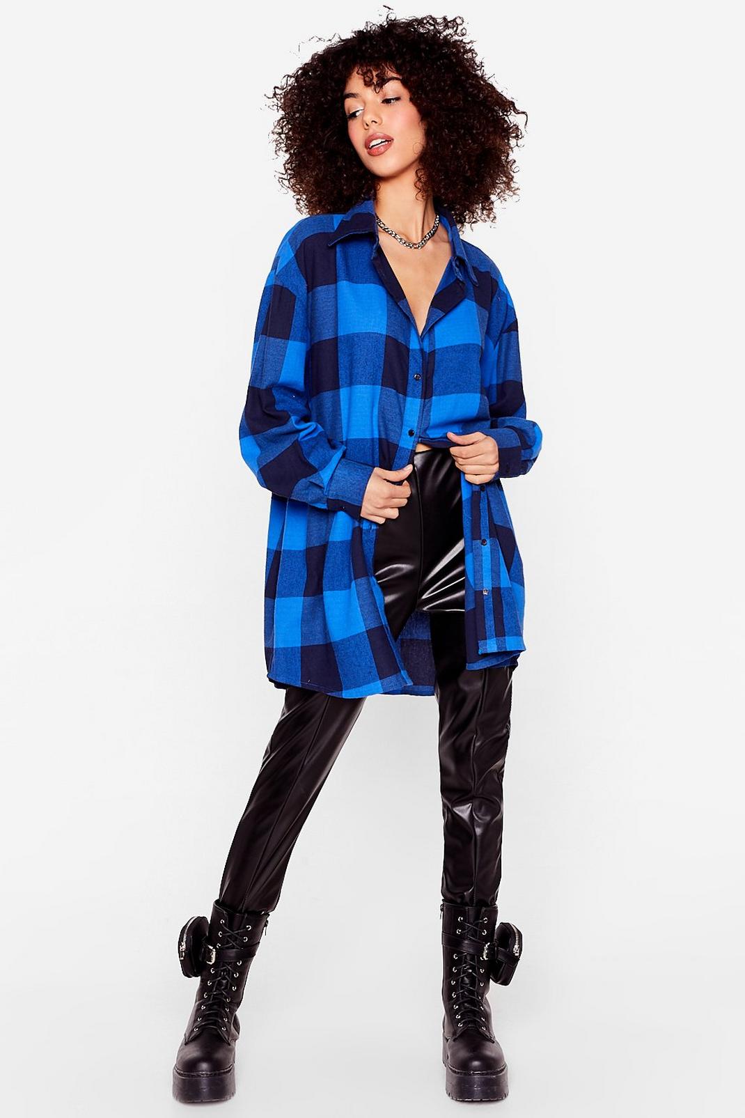 Cobalt Check Oversized Button Up Shirt image number 1