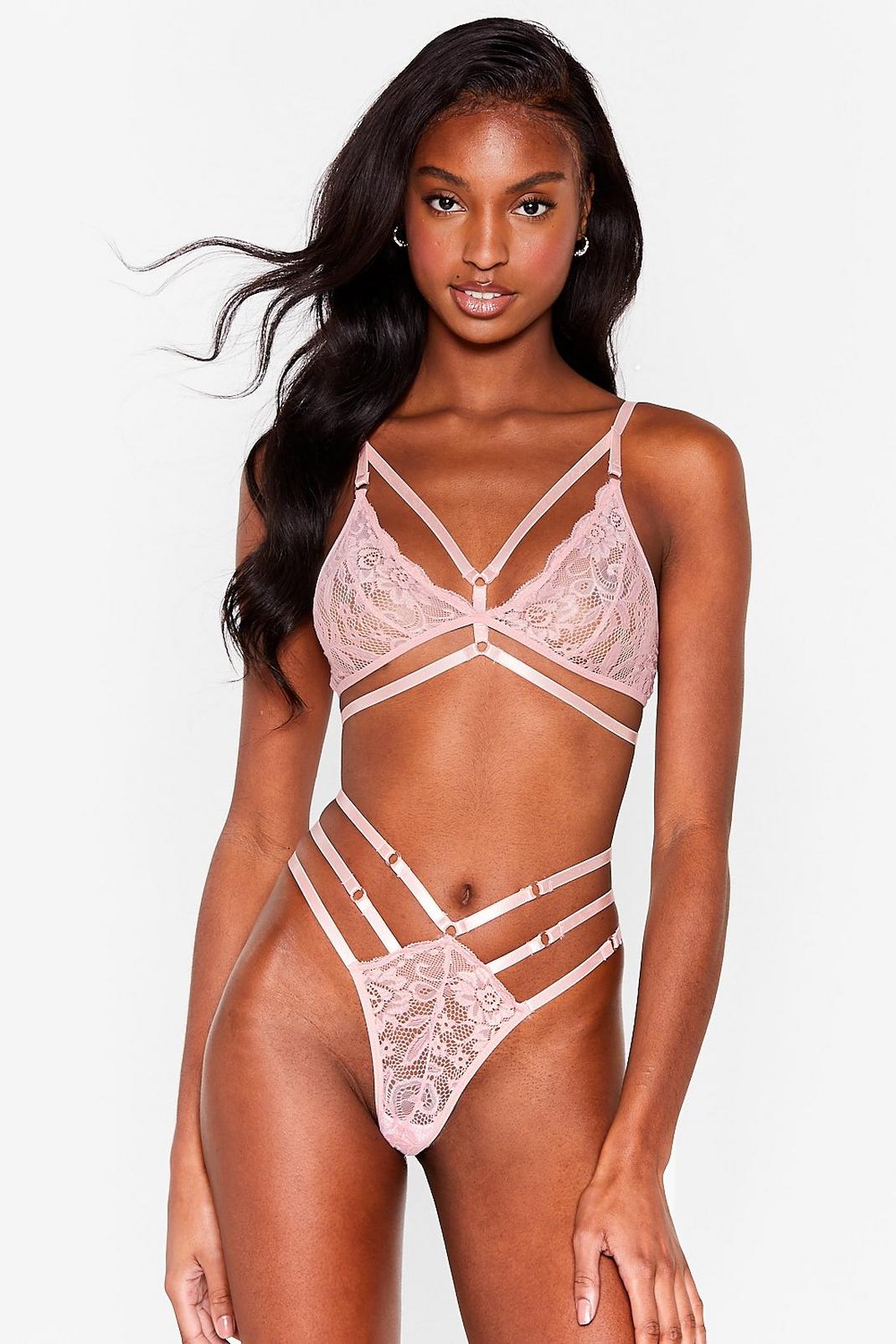 Pink Strappy Lace Bralette and Knickers Set image number 1
