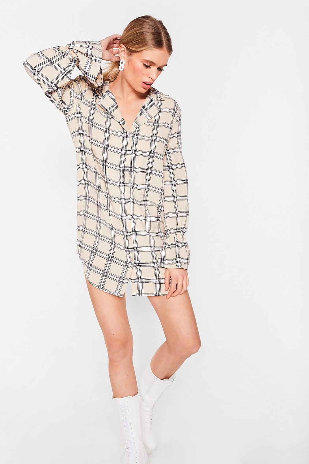 Light stone Relaxed Check Oversized Shirt Dress image number 1