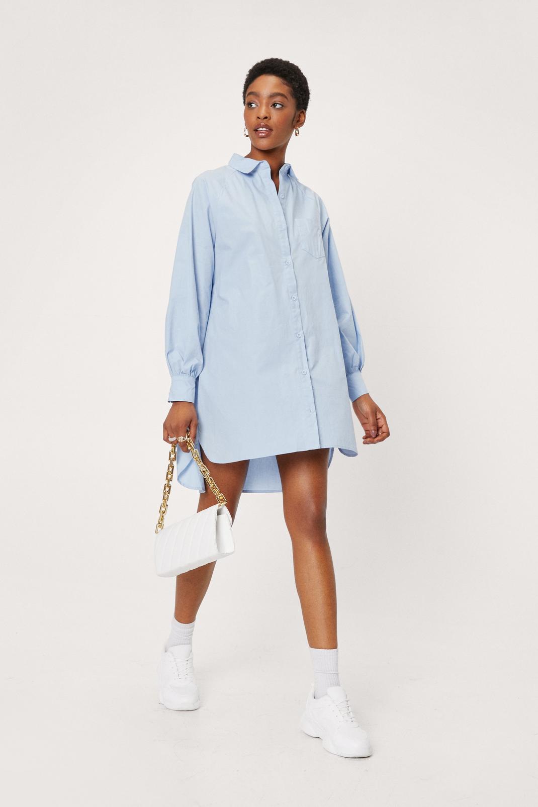Baby blue Oversized High Low Shirt Dress image number 1