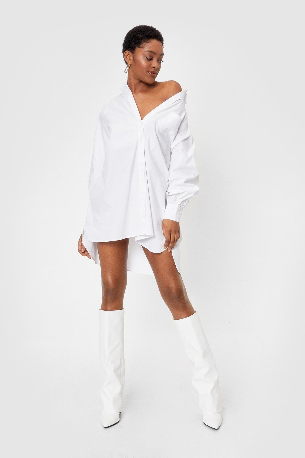 White Oversized Button Down Mini Shirt Dress image number 1
